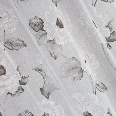 Firana 140x250 Bessy biała różowa szara kwiaty gotowa na przelotkach Eurofirany E12