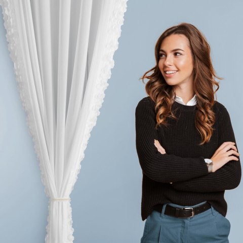 Firana 140x250 Luisa biała gotowa na przelotkach + troczek Eurofirany