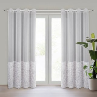 Firana 140x250 Margaret 2 srebrna z pasem i piórami na dole gotowa na przelotkach Eurofirany