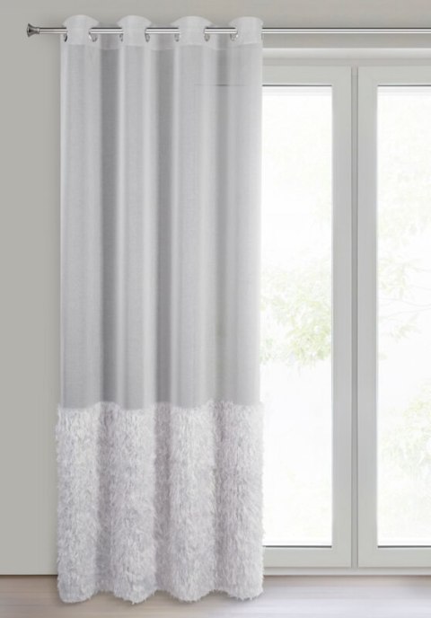 Firana 140x250 Margaret 2 srebrna z pasem i piórami na dole gotowa na przelotkach Eurofirany