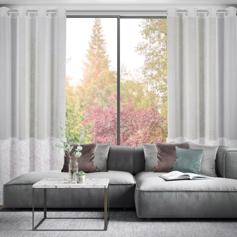 Firana 140x250 Margaret 2 srebrna z pasem i piórami na dole gotowa na przelotkach Eurofirany