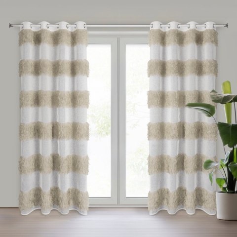 Firana gotowa 140x250 Margaret 3 biała beżowa pasy gotowa na przelotkach Eurofirany