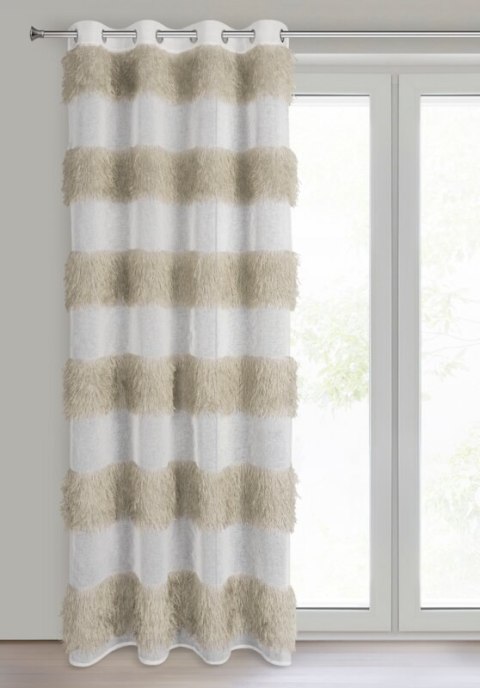 Firana gotowa 140x250 Margaret 3 biała beżowa pasy gotowa na przelotkach Eurofirany