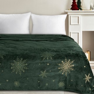 Koc narzuta świąteczna 150x200 zielony ciemny złoty śnieżynki Eurofirany