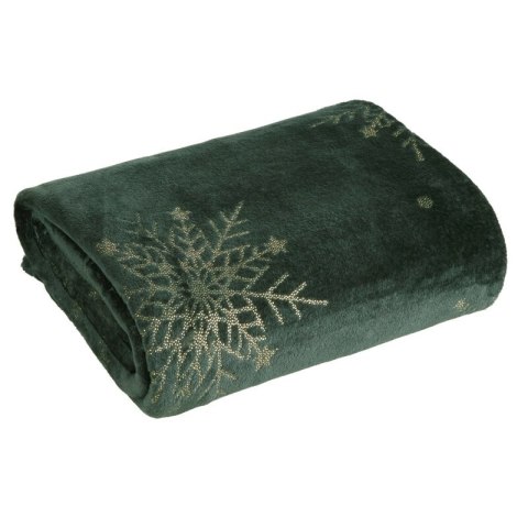 Koc narzuta świąteczna 150x200 zielony ciemny złoty śnieżynki Eurofirany