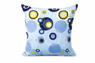 Poduszka dekoracyjna 40x40 błękitna w niebieskie i granatowe koła - Simply