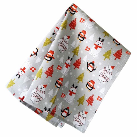 Ścierka kuchenna 45x65 Miś świąteczna szara kolorowa bawełniana I 23