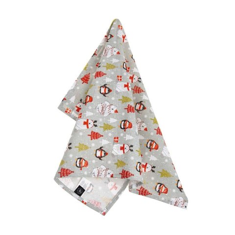 Ścierka kuchenna 45x65 Miś świąteczna szara kolorowa bawełniana I 23