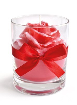 Świeca RÓŻA walec mały 8x9,5cm w szkleczerwona woskowa