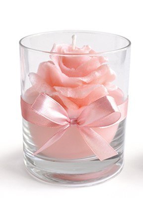 Świeca RÓŻA walec mały 8x9,5cm w szkleróżowa woskowa