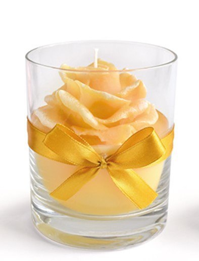 Świeca RÓŻA walec mały 8x9,5cm w szkleżółta woskowa