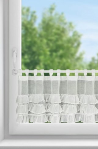 Zazdrostka 45x150 Lilian 1 biała zdobiona falbankami gotowa na szelkach Eurofirany