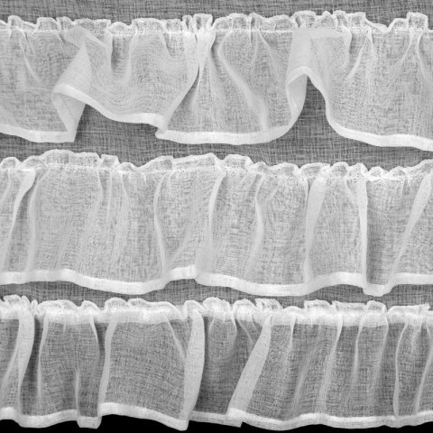 Zazdrostka 45x150 Lilian 1 biała zdobiona falbankami gotowa na szelkach Eurofirany