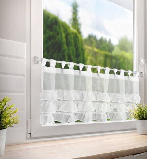 Zazdrostka 45x150 Lilian 1 biała zdobiona falbankami gotowa na szelkach Eurofirany