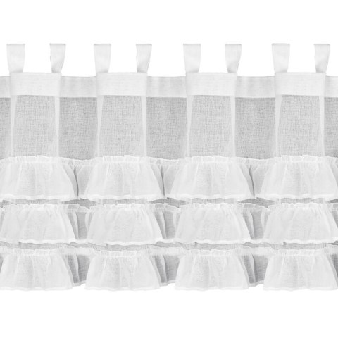 Zazdrostka 45x150 Lilian 1 biała zdobiona falbankami gotowa na szelkach Eurofirany