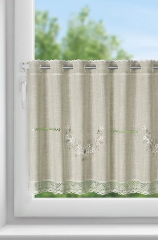 Zazdrostka 60x150 Veronica naturalna z tkaniny z dodatkiem lnu zdobiona haftem gotowa na tunelu Eurofirany