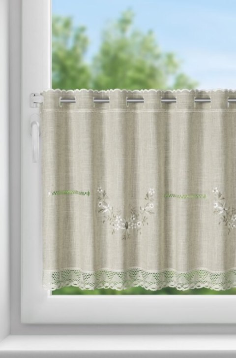 Zazdrostka 60x150 Veronica naturalna z tkaniny z dodatkiem lnu zdobiona haftem gotowa na tunelu Eurofirany