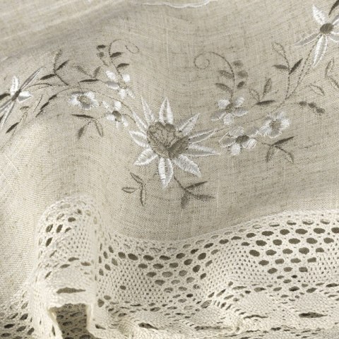 Zazdrostka 60x150 Veronica naturalna z tkaniny z dodatkiem lnu zdobiona haftem gotowa na tunelu Eurofirany