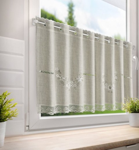 Zazdrostka 60x150 Veronica naturalna z tkaniny z dodatkiem lnu zdobiona haftem gotowa na tunelu Eurofirany