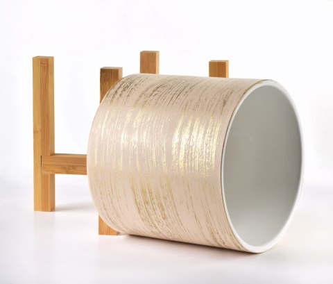 AVA Doniczka 12,5x12,5x11,7 cm na stojaku akacja złoto