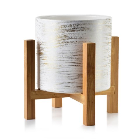 AVA Doniczka 12,5x12,5x11,7 cm na stojaku biało-złota