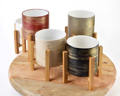 AVA Doniczka 12,5x12,5x11,7 cm na stojaku biało-złota