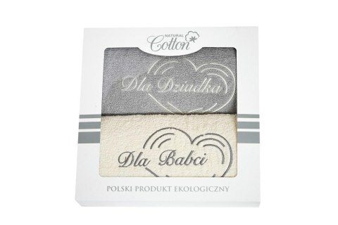 Dla Babci i Dziadka Komplet ręczników w pudełku 2 szt 50x100 kremowy szary
