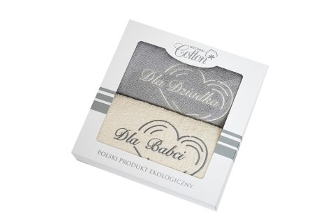 Dla Babci i Dziadka Komplet ręczników w pudełku 2 szt 50x100 kremowy szary