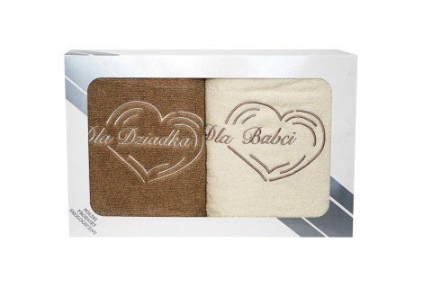 Dla Babci i Dziadka Komplet ręczników w pudełku 2 szt 70x140 kremowy beżowy