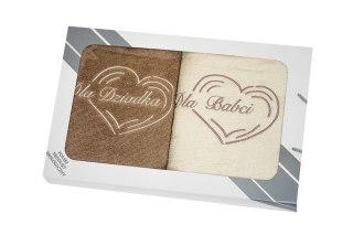 Dla Babci i Dziadka Komplet ręczników w pudełku 2 szt 70x140 kremowy beżowy