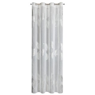 Firana 140x250 Idalia biała srebrma liście gotowa na przelotkach Eurofirany