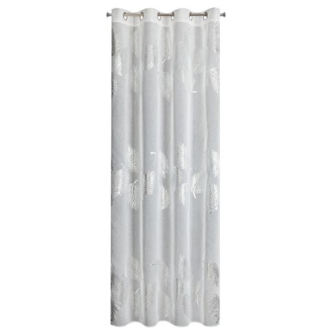 Firana 140x250 Idalia biała srebrma liście gotowa na przelotkach Eurofirany