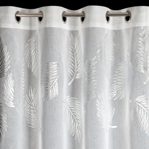 Firana 140x250 Idalia biała srebrma liście gotowa na przelotkach Eurofirany