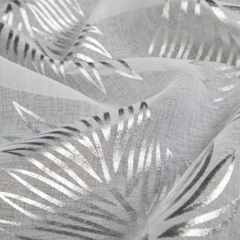 Firana 140x250 Idalia biała srebrma liście gotowa na przelotkach Eurofirany