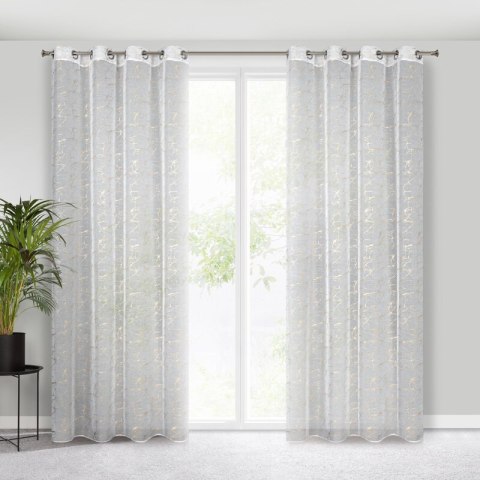 Firana 140x250 Reva 1 biała z szampańskim nadrukiem gotowa na przelotkach Eurofirany