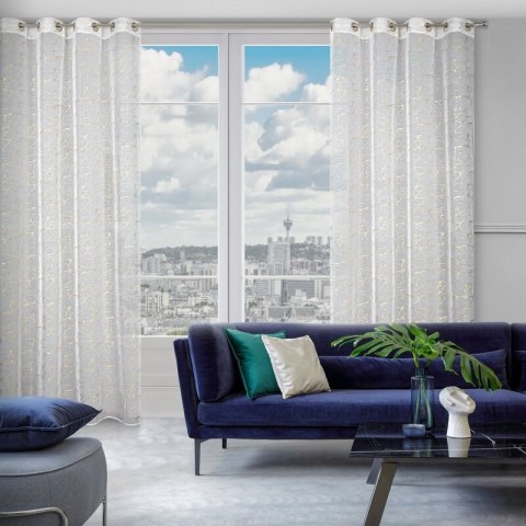 Firana 140x250 Reva 1 biała z szampańskim nadrukiem gotowa na przelotkach Eurofirany