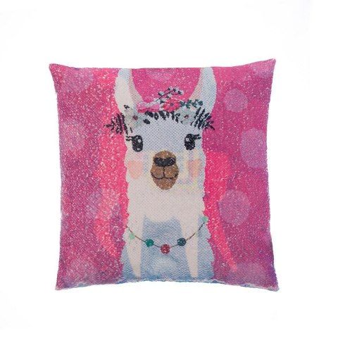 Poszewka z cekinami 40x40 3D Lama 03 1156 różowa turkusowa Poszewka z cekinami 40x40 3D Lama 03 1156 różowa turkusowa