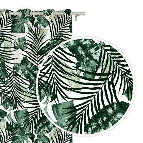 Zasłona gotowa na przelotkach 140x250 biała liście palmy monstera zielone Jungle Zasłona gotowa na przelotkach 140x250 biała liście palmy monstera zielone Jungle