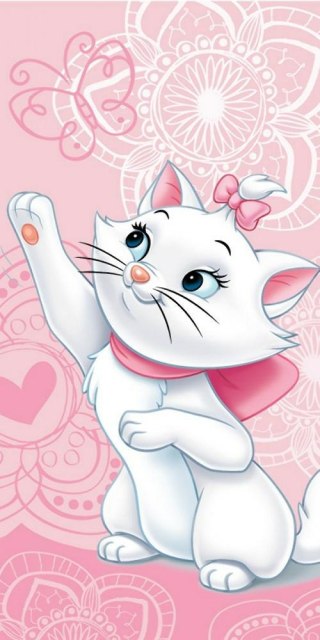 Ręcznik plażowy 70x140 Marie Cat Kotka Kot Mari Kotek motylki butterfly różowy biały bawełniany 3273