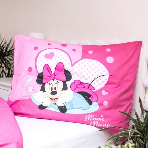 Pościel dziecięca 140x200 Myszka Mini Minnie Mouse 9503 różowa amarantowa w groszki poszewka 70x90