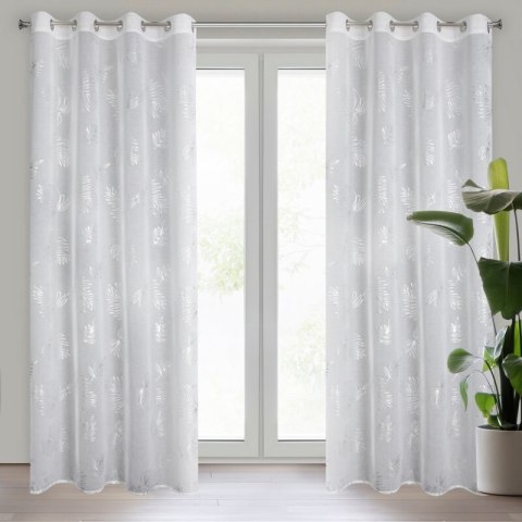 Firana 140x250 Capri biała srebrna liście gotowa na przelotkach Eurofirany Firana 140x250 Capri biała srebrna liście gotowa na przelotkach Eurofirany
