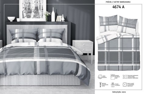 Pościel satynowa 220x200 szara biała 4674 A Home Satin 40