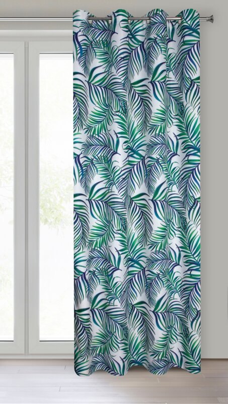 Zasłona 140x250 Palms liście turkusowa zielona gotowa na przelotkach