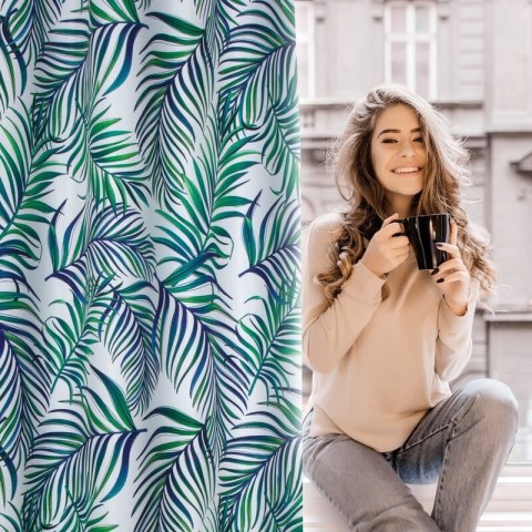 Zasłona 140x250 Palms liście turkusowa zielona gotowa na przelotkach